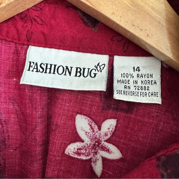 Vintage Fashion Bug Red Floral Dress Sleeveless Button Down Midi Maxi Size 14 - Picture 9 of 16
